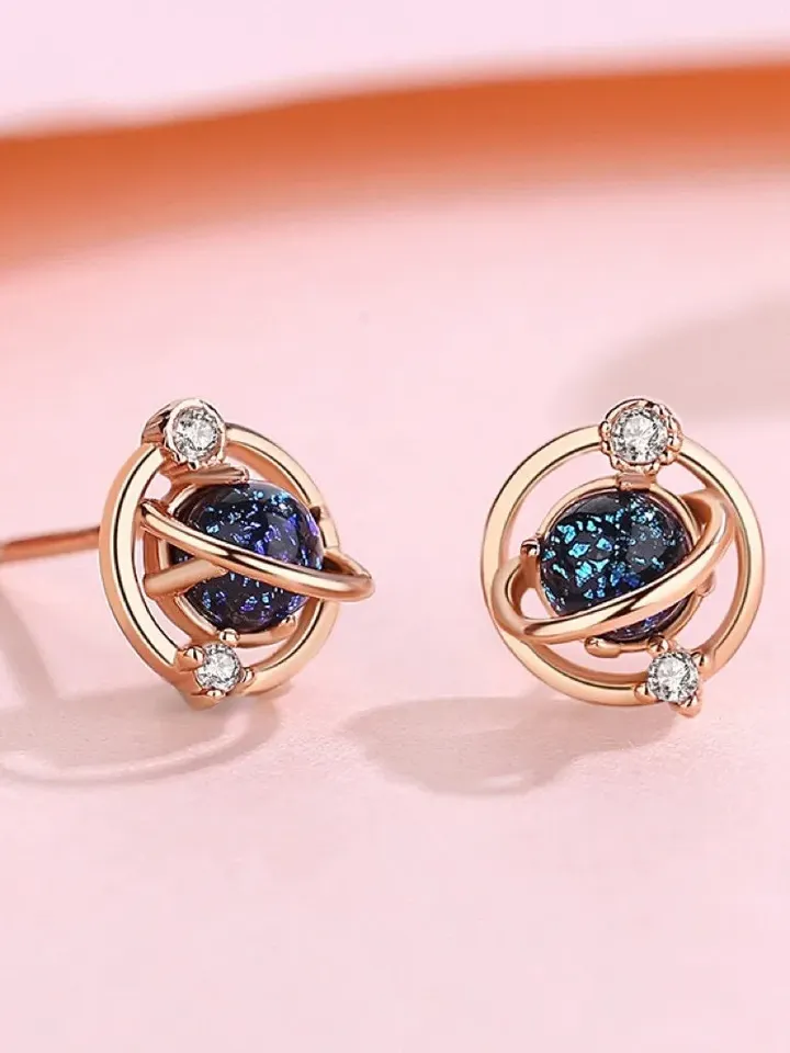 PERIMADE Planet Saturn Space Earrings • Dainty Universe Star Stud Earrings • Sterling Silver Friendship Jewelry • Trendy Best Friend Gift