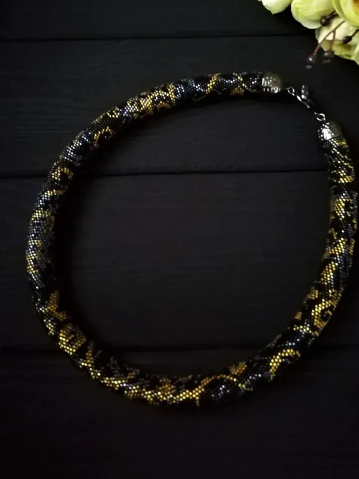 Bead Crochet Rope Necklace , Seed Bead Crochet Necklace, Accent Handmade Beaded
