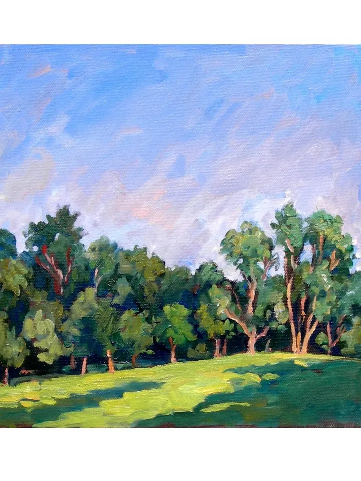 Tanglewood Landscape Painting - From Ozawa Hall/Tree Line - 10x10 Oil on Canvas, Plein Air Impressionist Fine Art, Signed Original