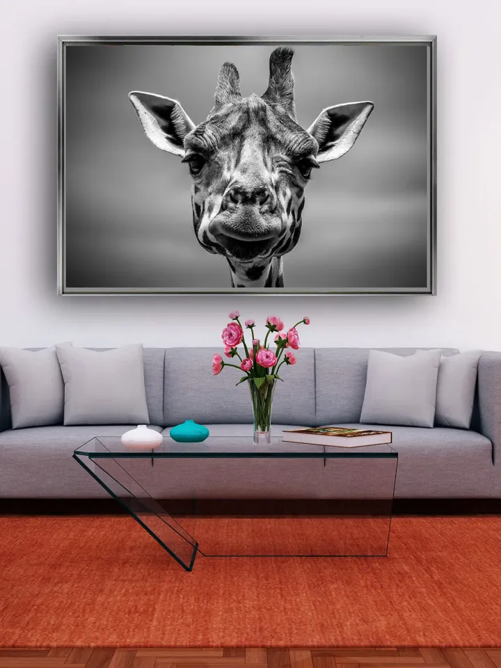 Giraffe Print on Canvas , Floating Frame Option, Modern Wall Art, Extra Large Canvas Wall Art