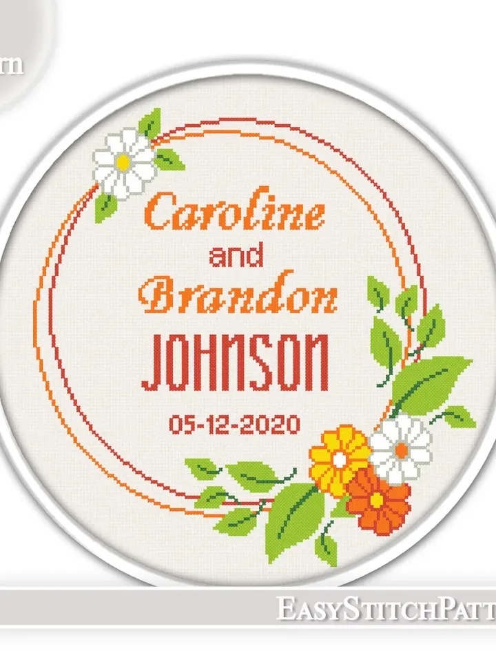 DIY. Wedding announcement cross stitch pattern. Anniversary cross stitch.