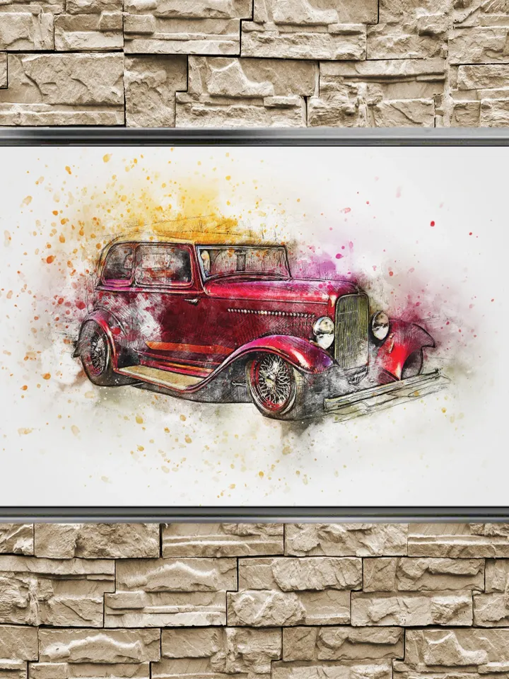CLASSIC CAR Print on Canvas , Floating Frame Option, Modern Wall Art, Extra Large Canvas Wall Art