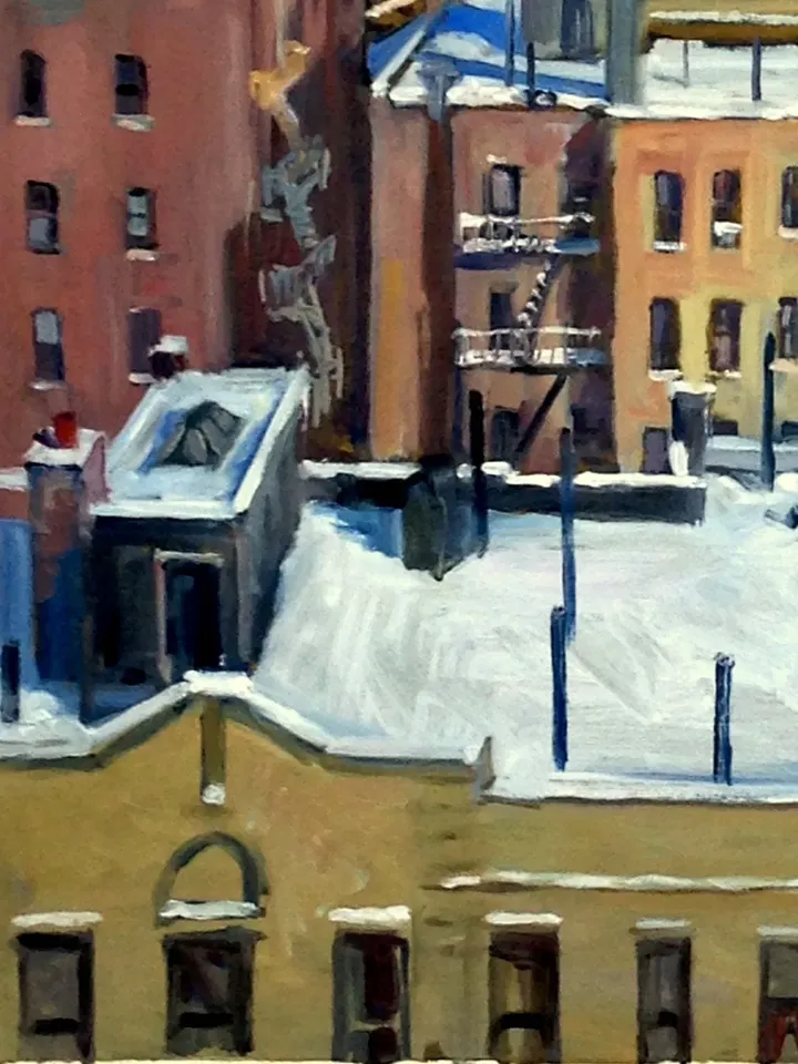 Large Original Winter Cityscape Painting -Snowy Rooftops/New York City- 24x30 Oil on Canvas, NYC Urban Impressionist Scene, Signed Original