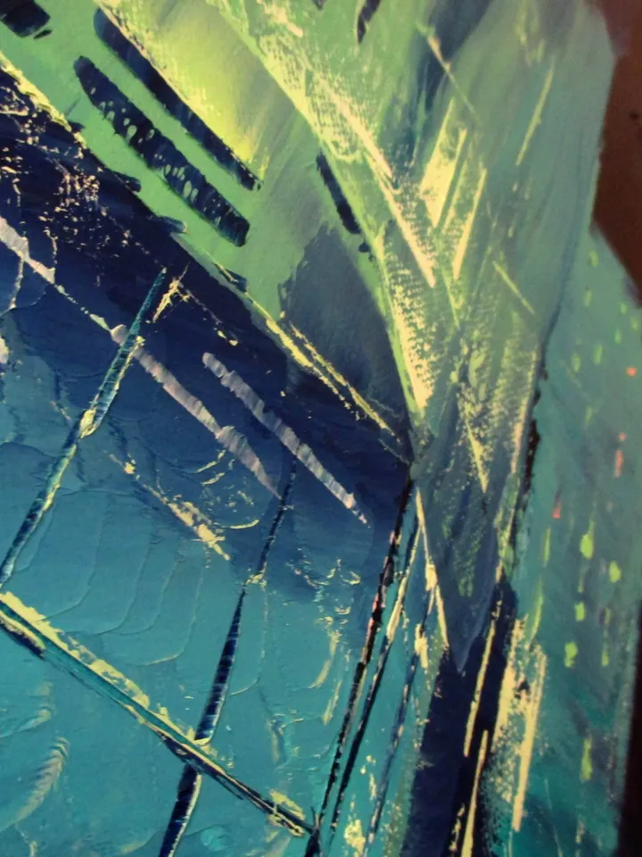 Cyberpunk Painting "MALACHITE NIGHT" Original Oil Painting on Canvas, Modern City Original Art by "Walperion Paintings"