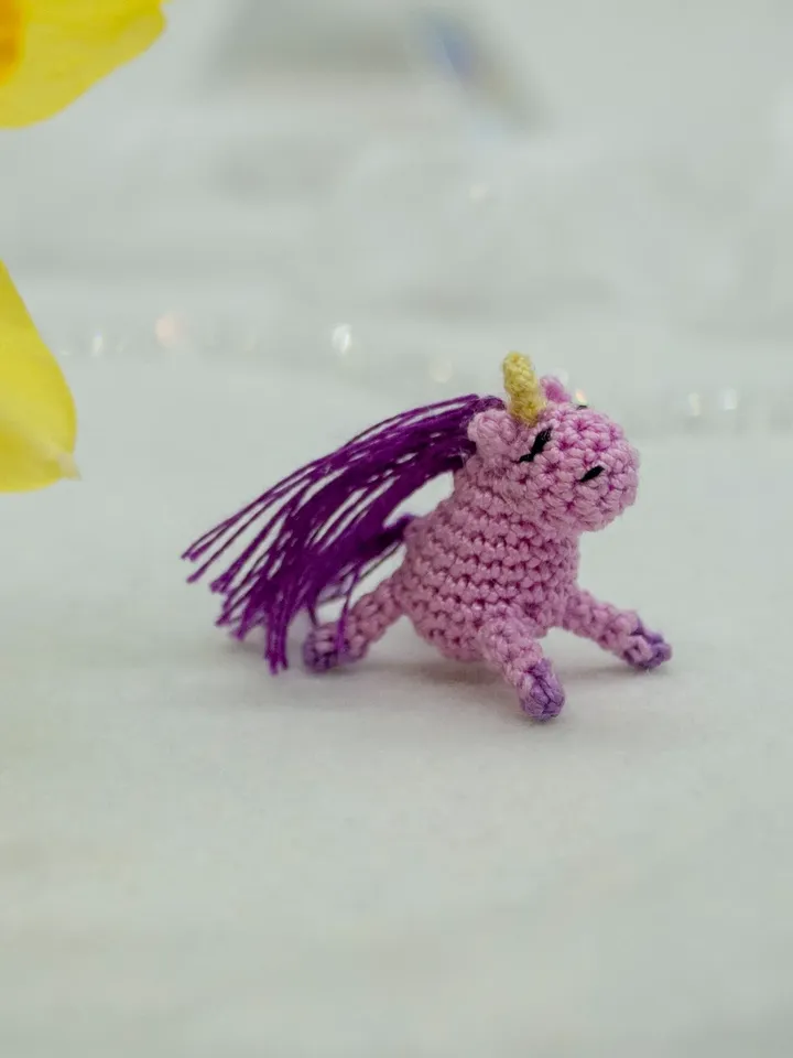 Tiny Pink UNICORN with lilac mane Crochet Unicorn Fairy miniature pony Micro toy for Mini Blythe Mini horse for Doll