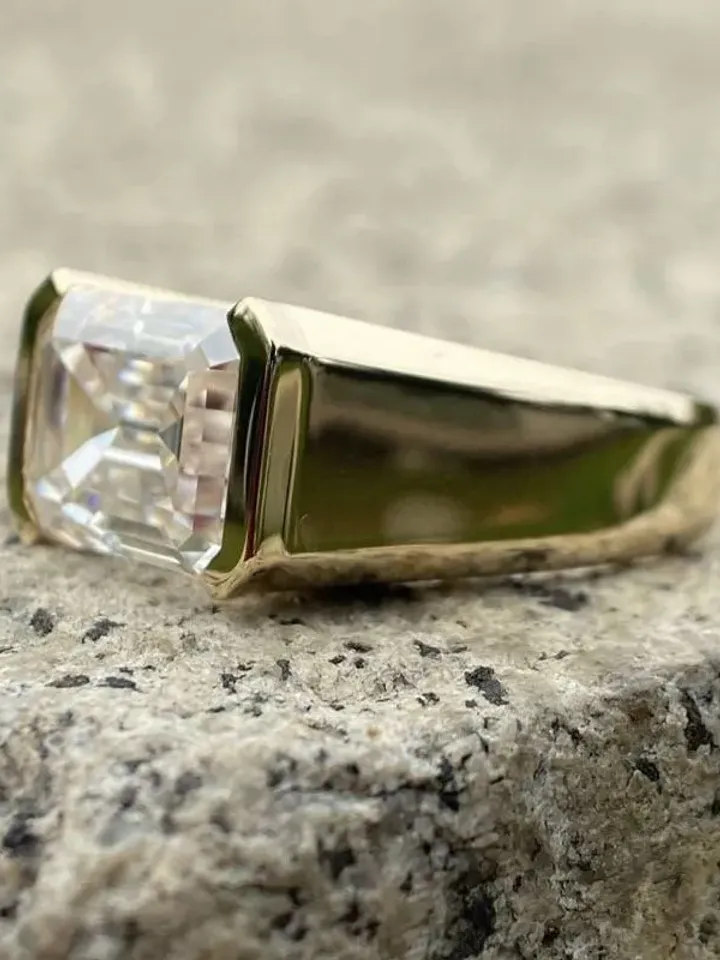 Men's Ring-14K Yellow Gold Emerald Cut 9X11MM Moissanite Ring For Men, Gift for Him