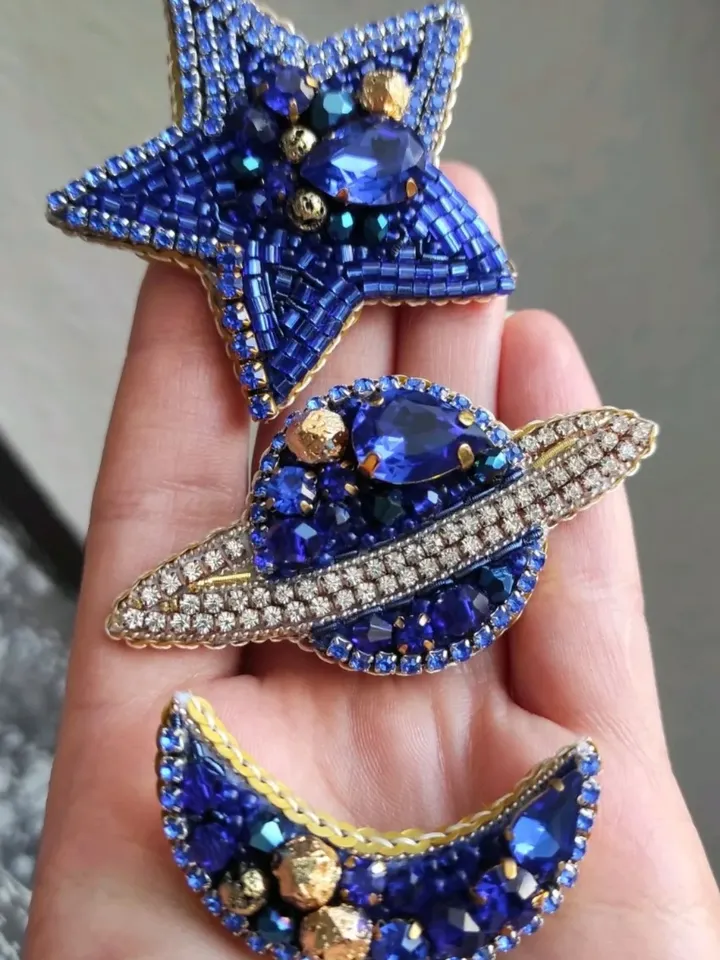 Set of brooches, star brooch, moon brooch, Saturn brooch, space pin, planet brooch, star and moon brooch, jewelry set