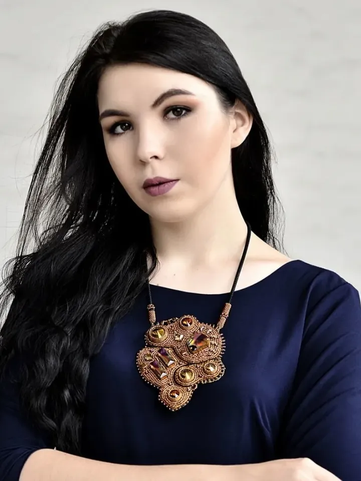 Embroidered necklace crystal pendant beaded necklace boho necklace handmade necklace abstract necklace