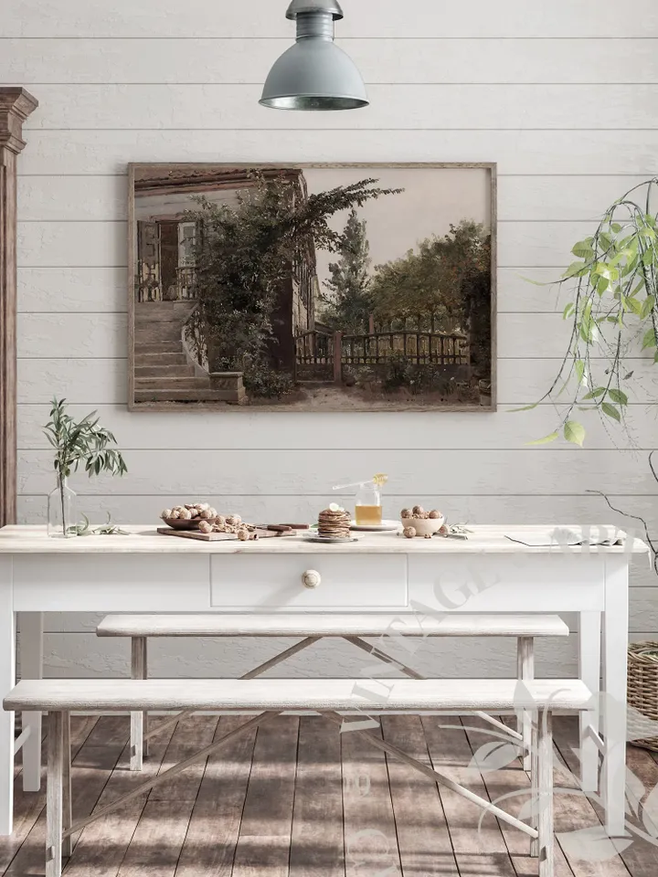 Cottage Painting Vintage Wall Art Print, Large Farmhouse Printable Home Decor, Digital Artwork Downloadable | 50
