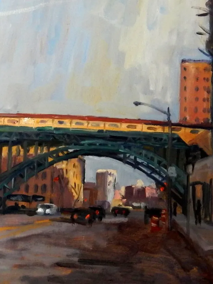 Large New York Cityscape Painting - From W 125th St/Broadway Subway Station/NYC - 22x28 Oil on Canvas, Signed Original Fine Art