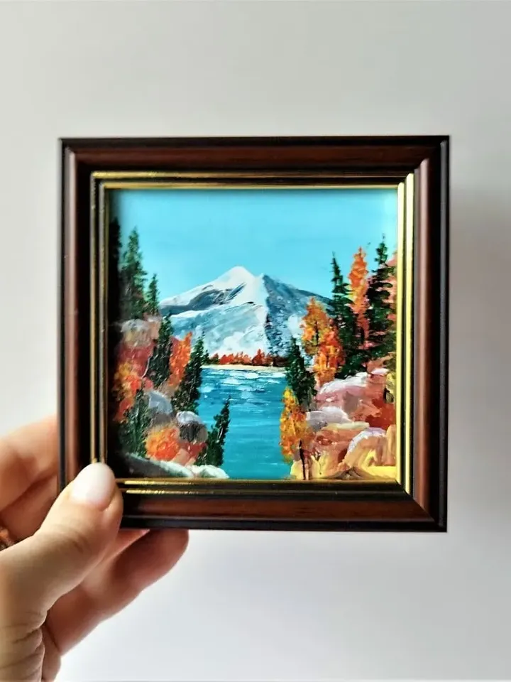 Fall mountain landscape painting small wall decor framed art