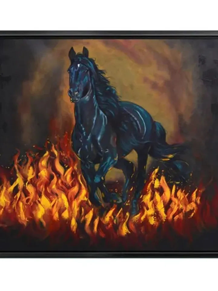 Flaming Horse oil paint Print on Canvas , Floating Frame Option, Modern Wall Art, Extra Large Canvas Wall Art