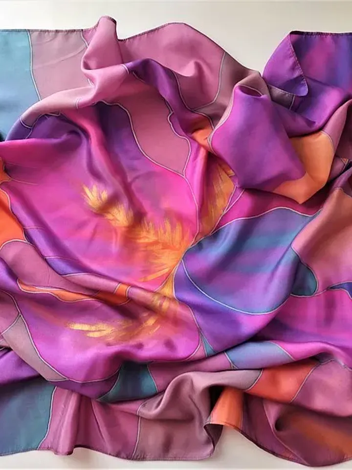 Bright square silk scarf Luxury hand painted silk scarf Floral silk head scarf