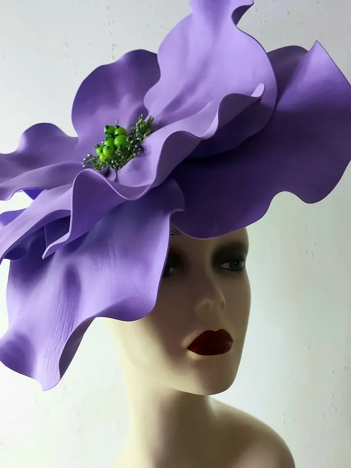 Giant Violet flower hat Kentucky Derby fascinator, Bridal headband, Wedding Accessory, Church hat, Retro style