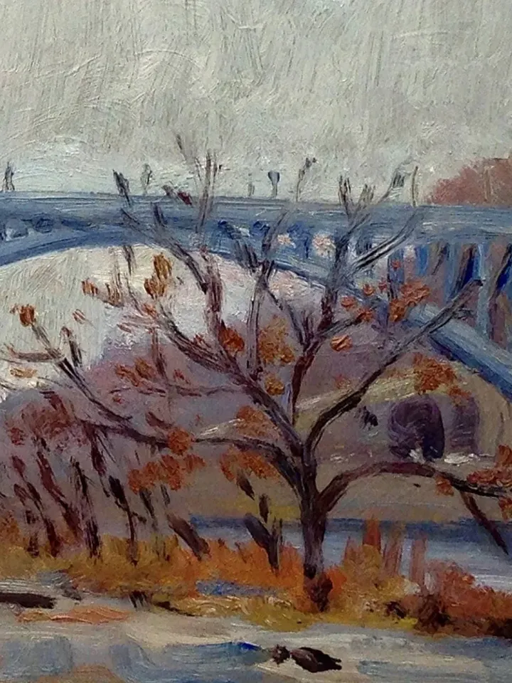 Original 9x12 New York City Landscape Painting -High Bridge/Rain/Bronx- Oil on Panel, Industrial Realism, Signed NYC Impressionist Fine Art