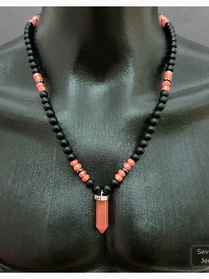 Natural Onyx & Rose Quartz Necklace / Rose Quartz Pendant / Women's Necklace / Men's Necklace / Gift Necklace / Protective