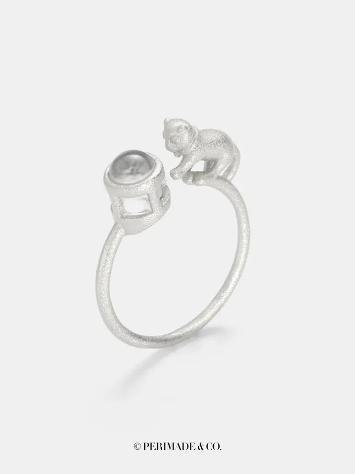 PERIMADE Custom Cat Photo Projection Ring • Personalized Cat Picture Inside Ring • Minimalist Pet Memorial Jewelry • Trendy Best Friend Gift