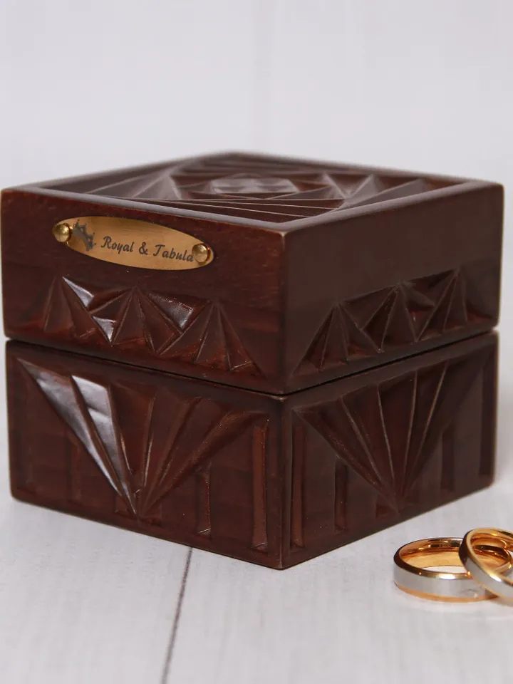 Wood Wedding Ring Box, Square Wooden Ring Box for Wedding Ceremony, Double Slot Wedding Ring Box, Ring Bearer Box, Anniversary Gift