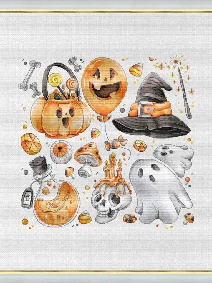 Halloween Cross Stitch Pattern PDF, Cross Stitch Sampler, Halloween Cross Stitch Chart Instant Download, Halloween Embroidery Pattern Pdf