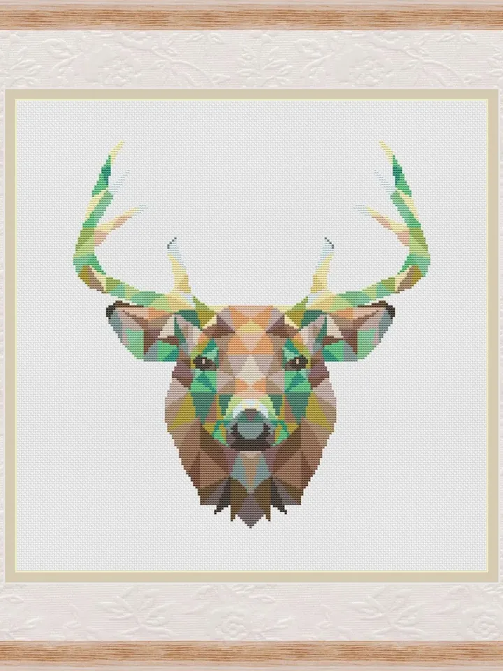 Geometric deer cross stitch pattern PDF, Polygonal animals Xstitch design