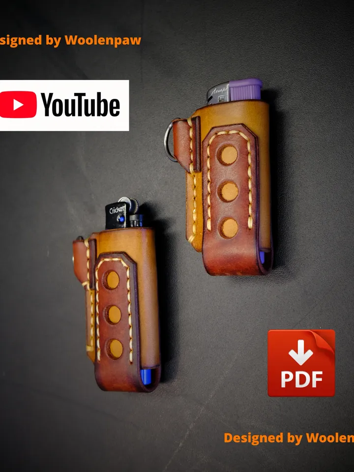 Leather pattern - Cricket lighter pouch - trinket / Two variations / Designed by Woolenpaw