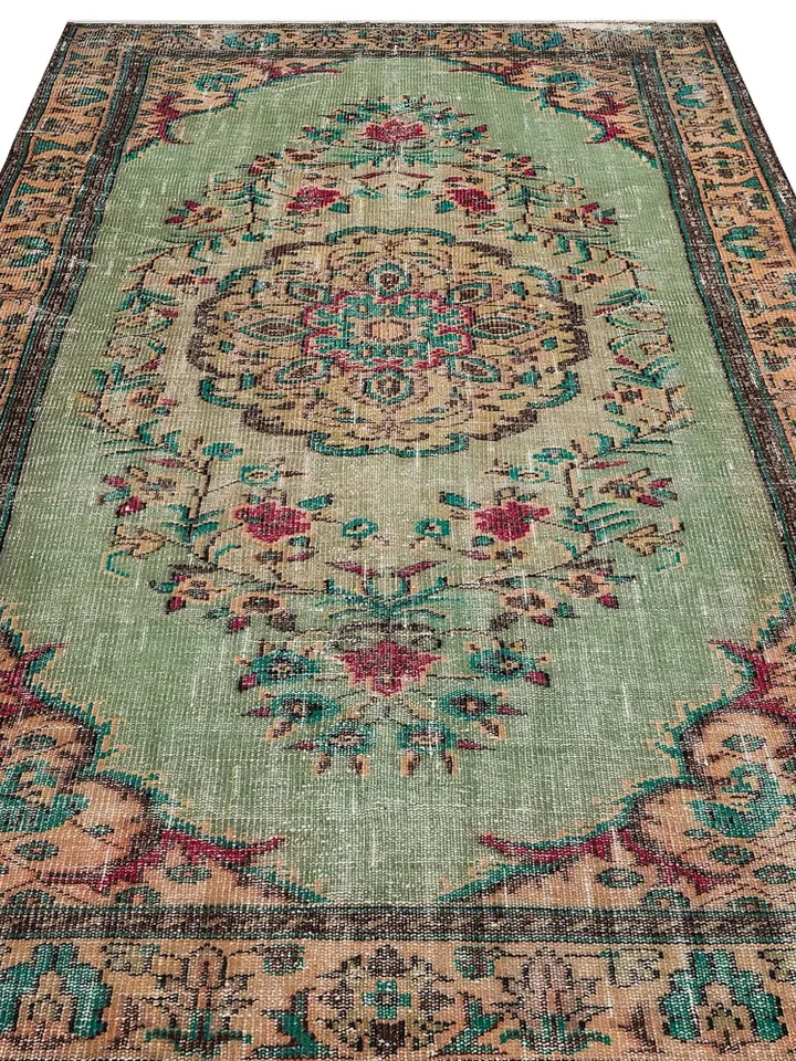 Green Turkish Rug, Vintage Green Rug, Handmade Turkish Carpet, 5,3x8,6 ft ,