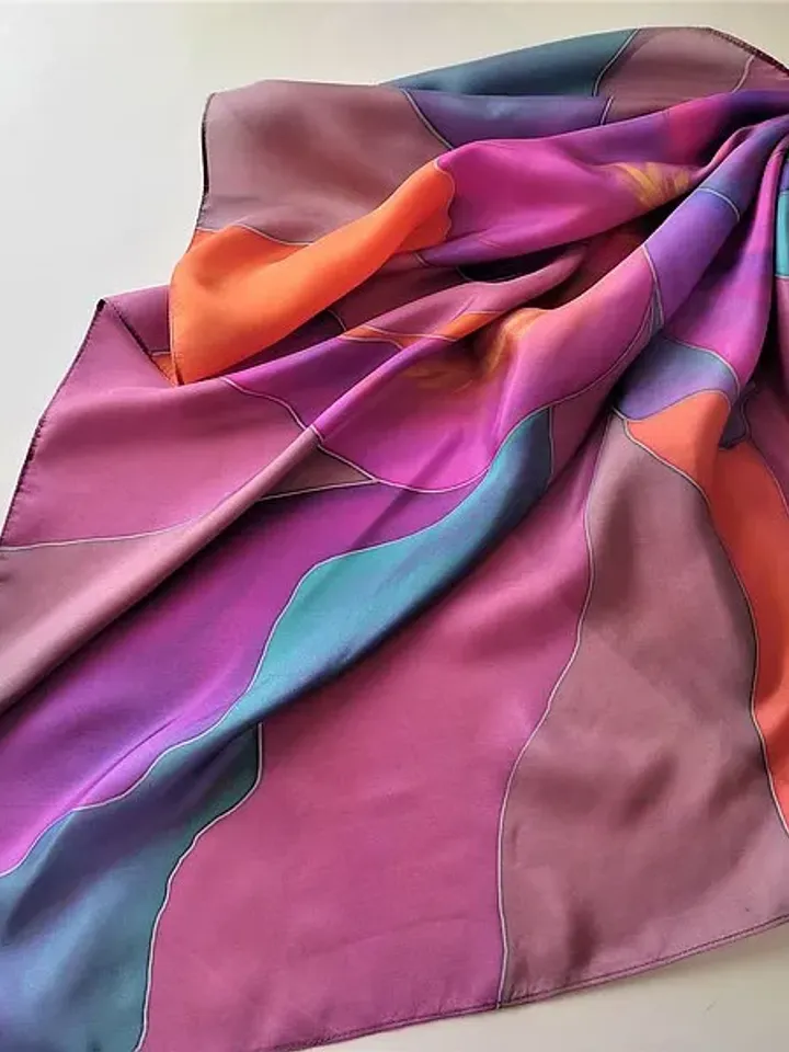 Bright square silk scarf Luxury hand painted silk scarf Floral silk head scarf