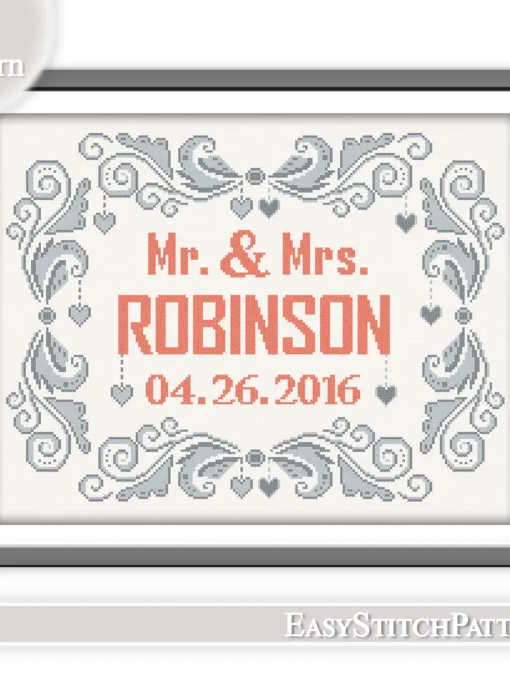 Wedding cross stitch pattern. Border cross stitch pattern. DIY. Anniversary cross stitch.