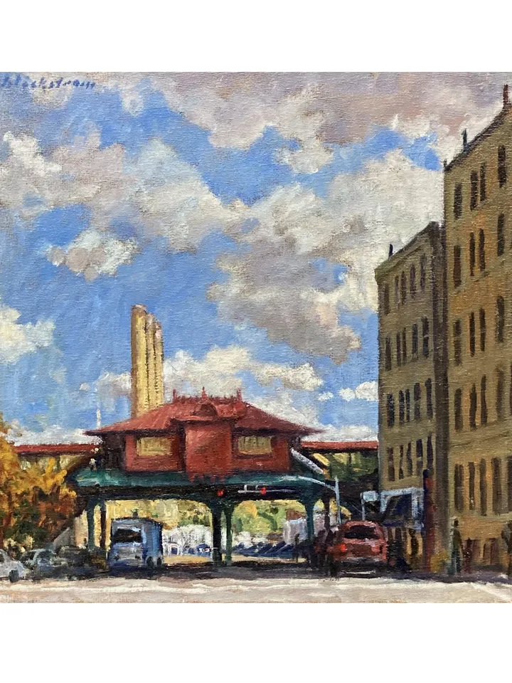 New York City Landscape Painting -215th Street Subway Station/NYC - 12x12 Oil on Canvas, NYC Urban Impressionist Signed Original Cityscape