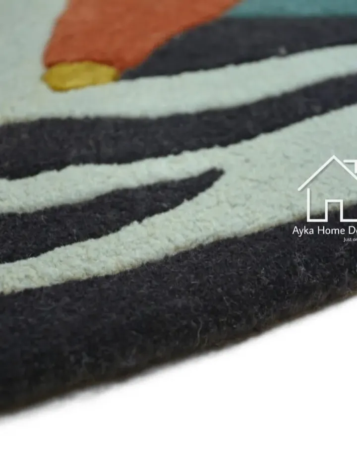 Fisho Round Shape Wool & Silk Rug Handmade Area Rug Hand Tuft Rugs Morden Rugs for Living Room Rugs Bedroom rug Designer Area Rug