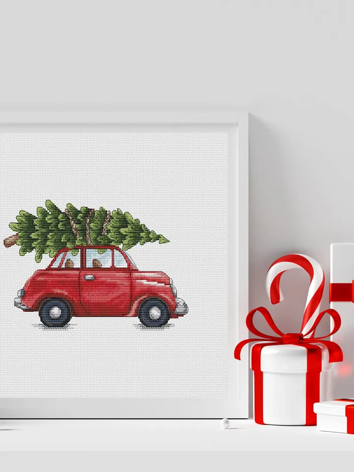 Christmas Car Cross Stitch Pattern PDF, Christmas Decoration Cross Stitch, Winter Counted Cross Stitch, PDF cross stitch pattern