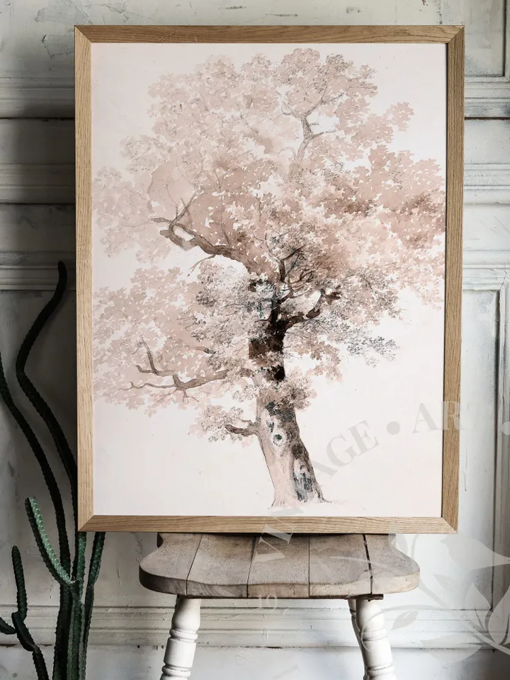 Tree Painting Vintage Sketch Art Print Watercolor Painting, Printable Large Wall Artwork, Digital Downloadable Rustic Decor | 330
