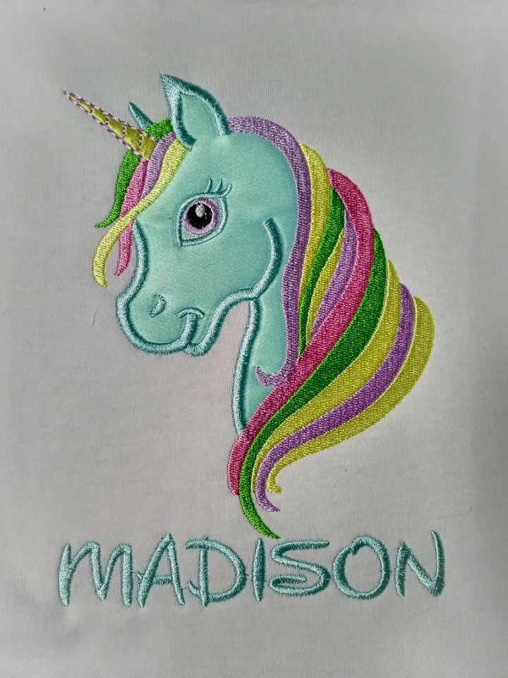 Unicorn Head for girl rainbow shirt Design Applique for Machine Embroidery
