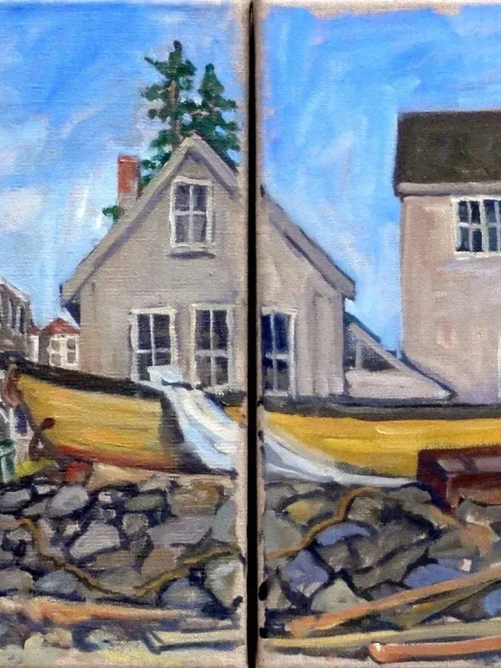 Original Maine Oil Painting Landscape -From Fish Beach/Monhegan- 12x12 Oil on Linen, Plein Air Impressionist Seascape