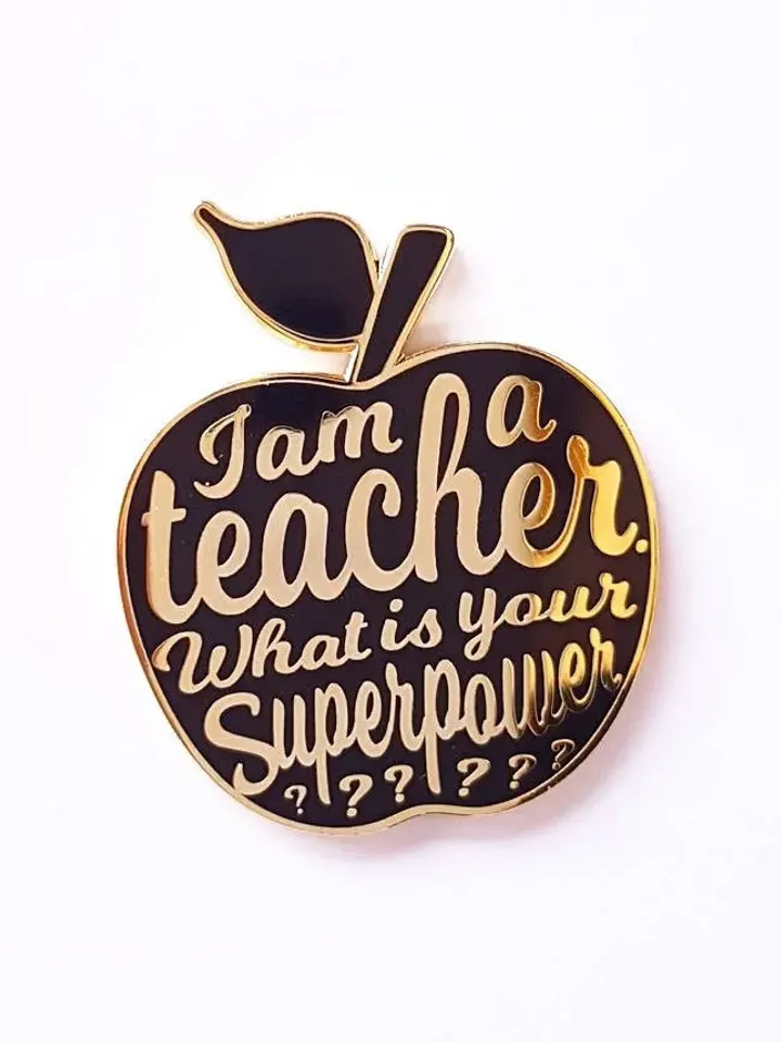Teacher enamel pin black apple gift idea. Great as appreciation gift for teacher on national teachers day