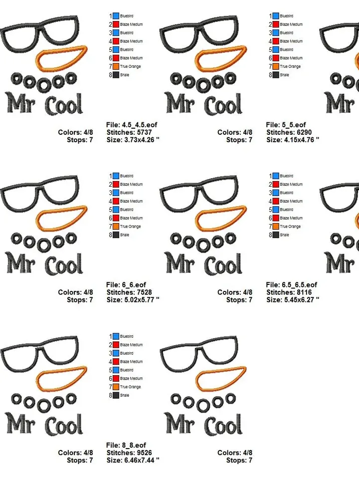 Snowman Mr Cool Design applique for Machine Embroidery