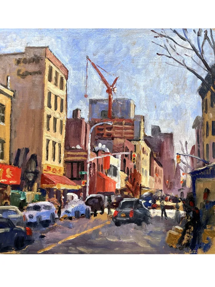 Original New York Cityscape Painting - From Grand Street/NYC- 10x10 Oil on Panel, Plein Air Impressionism, Signed Original Landscape