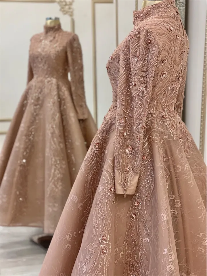 AHUNARE HIJAB - Lal Powder Pink Wedding Dress, Muslim Evening Gown, Nikah, Islamic Wedding, Engagement, Bridesmaid,