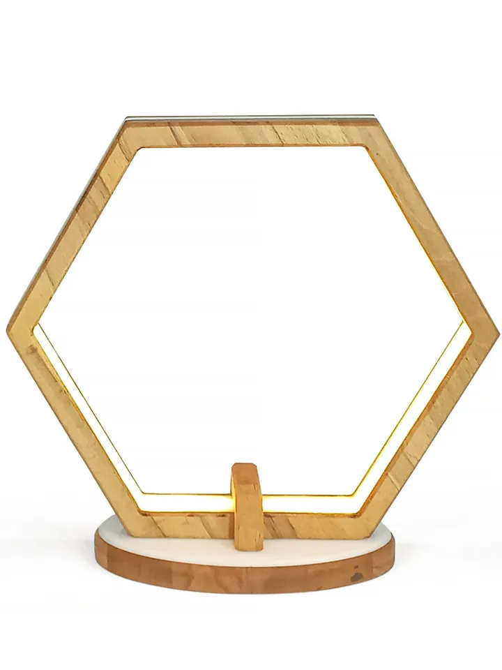 Hexagon LED table lamp, modern desk light, wooden lamp