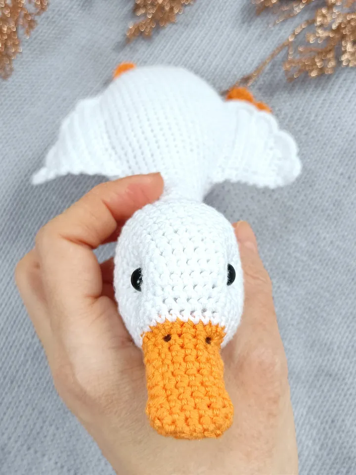 Stuffed goos toy, soft toy cuddle goose, plush white duckling, handmade knitted goose