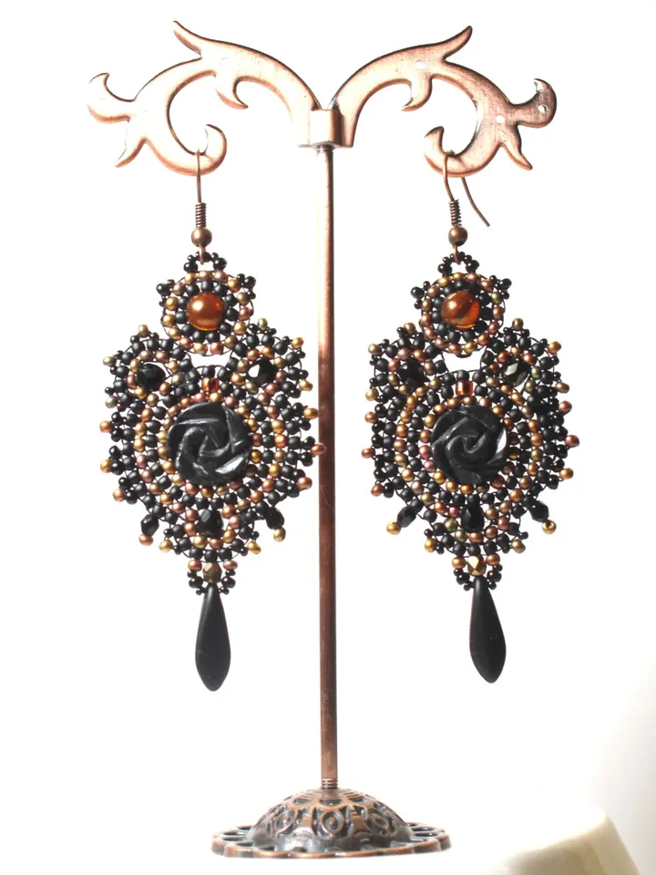 Black agate earrings beaded ethnic boho earrings