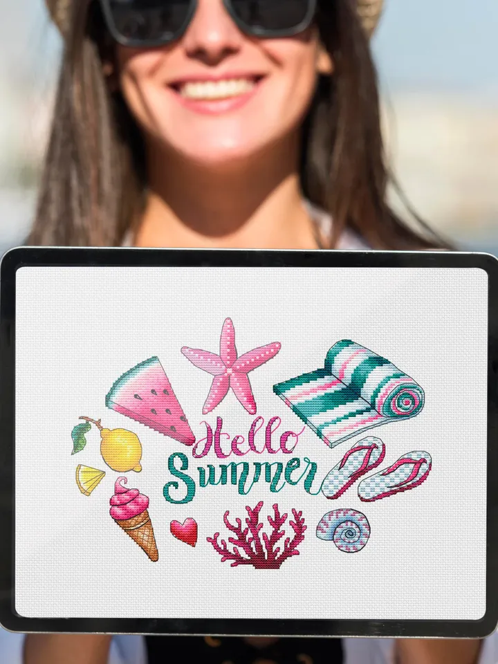 Summer Cross Stitch Pattern PDF, Summer Sampler Embroidery, Modern Cross Stitch, Easy Counted Cross Stitch, Instant Download