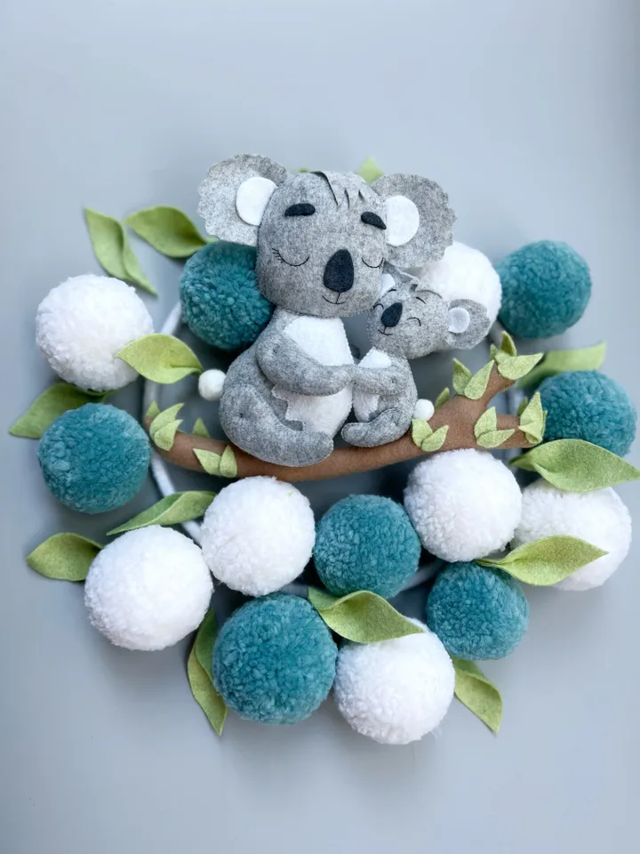 Koala mobile crib Musical mobile felt Nursery decor mobile Baby boy mobile boy Baby shower gift for pregnant