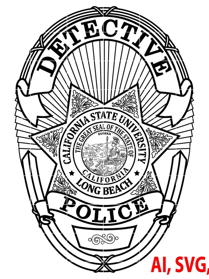 Police Badge, California State University Police Detective Badge, Logo, Seal, Custom, Ai, Vector, SVG, DXF, PNG, Digital
