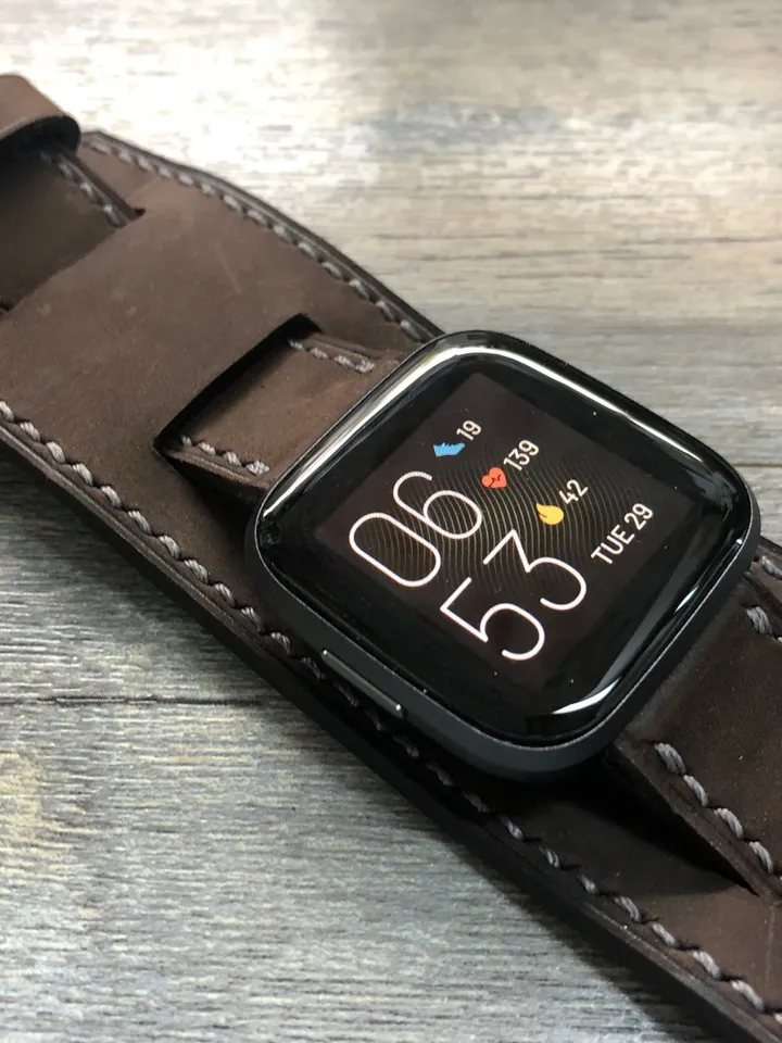 Fitbit Watch band, Versa 2, Lite, Watch Strap, Full Bund Strap, Leather Cuff Band, Brown leather Watch Strap
