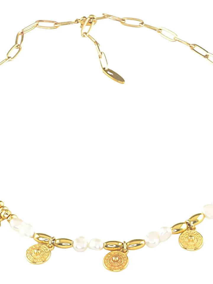 Dainty Coin Necklace 24K Gold Filled and Baroque Pearls | Beaded Necklace Coin Charms | Minimalist Gifts for Her | Layering Paper Clip Chain