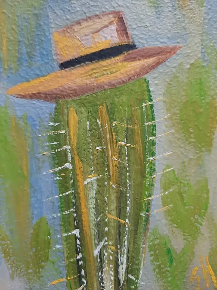 Cactus oil painting Cactus hat art