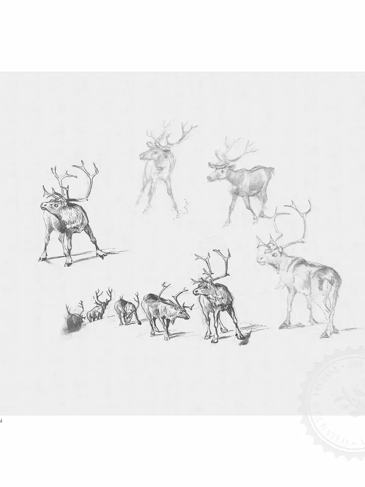 Vintage Christmas Reindeer Sketch Art Print, Digital Winter Wall Decor, Printable | 305