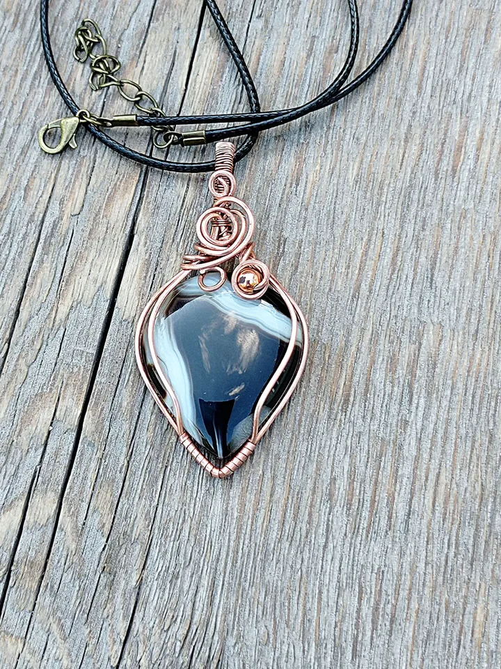 Black Agate Wire Pendant, Crazy Wire-braided Agate, Agate Necklace