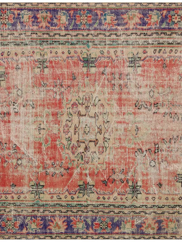 Faded Fire Rug: Distressed Red Turkish Rug, 6.20 x 9.44 ft - Perfect Boho Chic Decor for Home & Office!